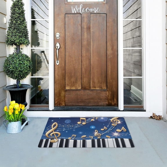 Piano Keys Shining Stars Notes Doormats Welcome Mats Gate Pads Entryway Outdoor 32" x 20"