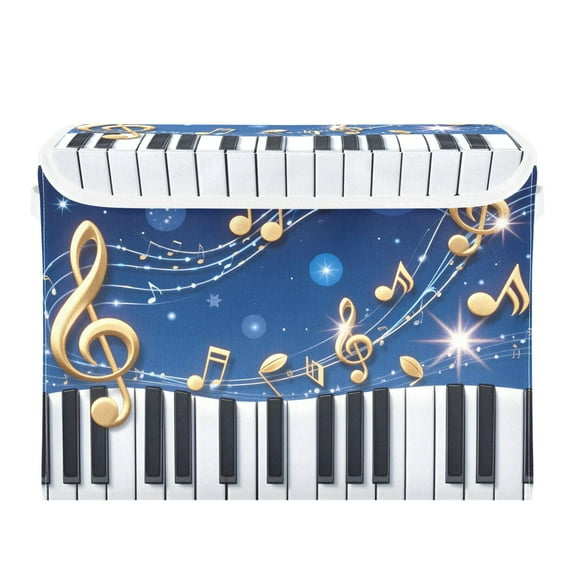 Piano Keys Shining Stars Notes Foldable Storage Bin with Lid and Handle Collapsible Storage Box 16.5 x 12.6 x 11.8 inches