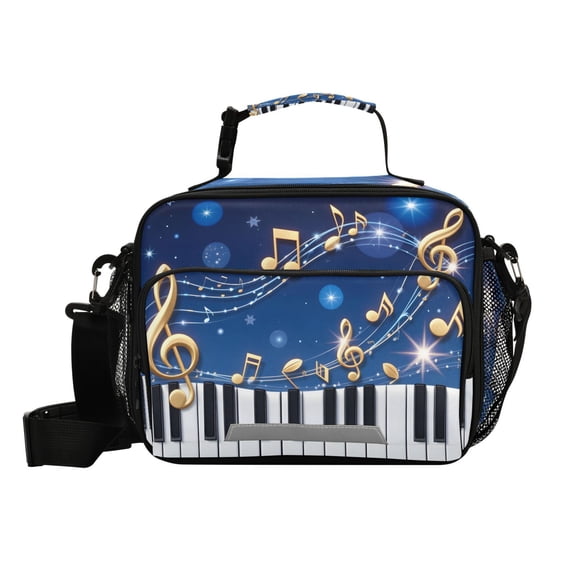 Piano Keys Shining Stars Notes Insulated Lunch Bag Portable Cooler Bag Mommy Bag Large Capacity 6L