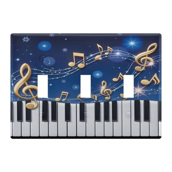 Piano Keys Shining Stars Notes Light Switch Cover Electrical Outlet Cover Replaceable Wall Plates 3-Gang