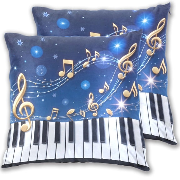 Piano Keys Shining Stars Notes Throw Pillow Covers Pillowcases 16 x 16 Inch Home Decor 2 Packs for Bedroom Sofa