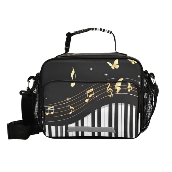 Piano Keys Stave Notes Butterfly Insulated Lunch Bag Portable Cooler Bag Mommy Bag Large Capacity 6L