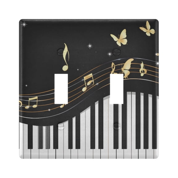 Piano Keys Stave Notes Butterfly Light Switch Cover Electrical Outlet Cover Replaceable Wall Plates 2-Gang