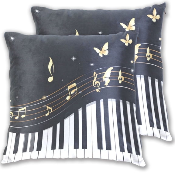 Piano Keys Stave Notes Butterfly Throw Pillow Covers Pillowcases 20 x 20 Inch Home Decor 2 Packs for Bedroom Sofa