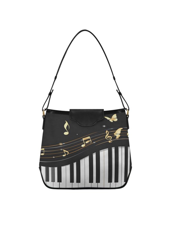 Piano Keys Stave Notes Butterfly Women's Tote Bag Convertible Handbags Hobo Shoulder Bag with Zipper Magnetic Snap