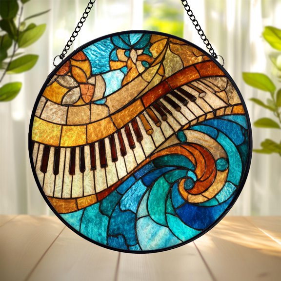 Piano Keys Suncatcher, Stained Glass Style Acrylic Window Hanging, Musical Instrument Inspired Decor Ornament