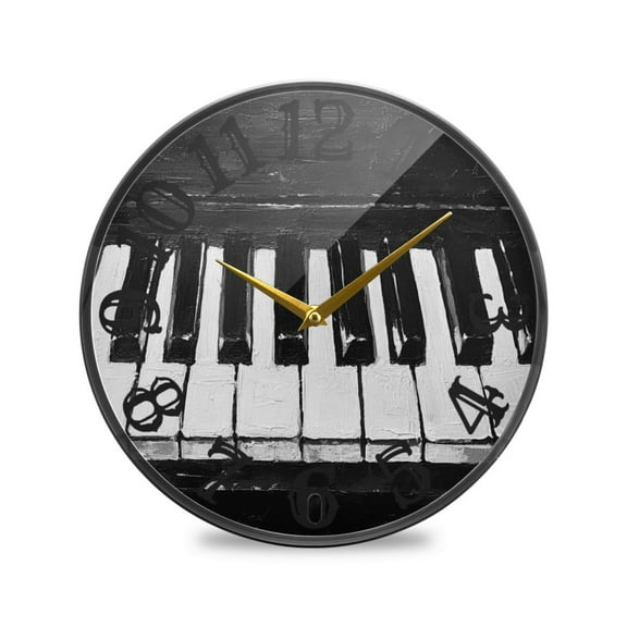Piano Keys Wall Clock 12 Inch Silent Non Ticking Battery Operated Easy to Read for Kitchen Living Room