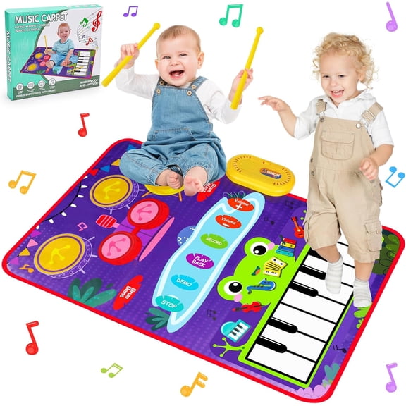 Piano Mat for Toddlers, 2 in 1 Musical Mat for Kids & Toddlers, Piano Keyboard & Drum Mat, 8 Instrument Sounds, Record & Playback, Song Booklet, Musical Toy Gift for Boys & Girls Age 1-3 Years Purple