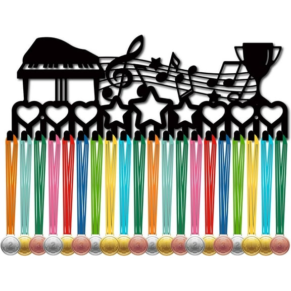 Piano Medal Hanger Medal Holder Rack Metal Iron Shelf Medal Rack Organizer Ribbon Stand Frame Decor Wall Mounted Hanging with 20 Hooks for Musical Awards Ribbons Cheer 15.7 x 6Inch for DIY