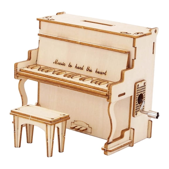 Piano Model Kit Music Box Puzzle Wooden DIY Assembly Craft with Coin Bank Function for Adults Tabletop Decor