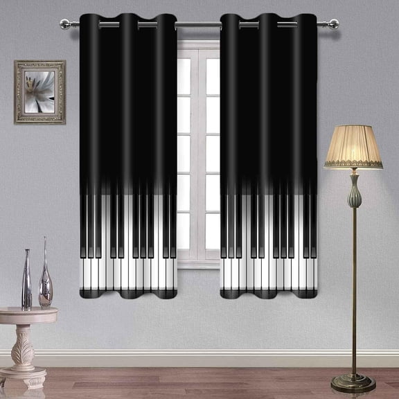 Piano Music Blackout Curtains Black and White Piano Key Curtain Elegant Pianos Music Musical Abstract Noise Reduction Thermal Insulation Drapes 42"W x 108"L (Pack of 2)