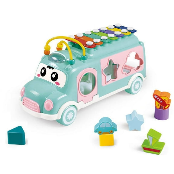 Piano Music Bus Baby Toys for 1-3 Years Old, Shape Puzzles Knocking Piano Toys Educational Gifts for 1 Year Old Boy and Girl, Blue