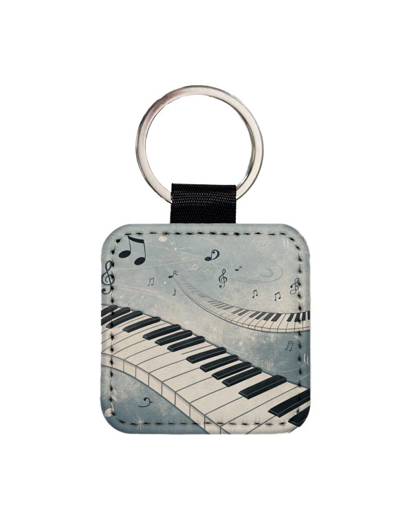 Piano Music Flowing Keys Faux Leather Square Keychain