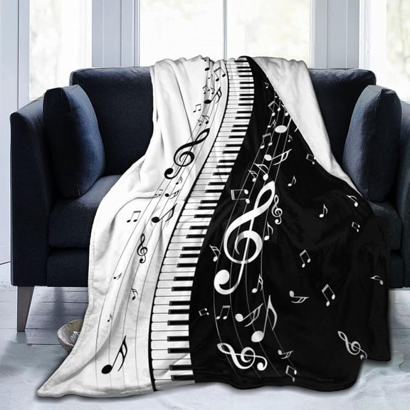 Piano Music Gift Black and White Blanket Plush Lightweight Soft Flannel Fleece Throw Blankets Bedding for Bed Sofa Couch Living Room 80"x60"
