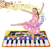 GLUAAE Kids Piano Play Mat – 19-Key Musical Keyboard Mat with 8 Instruments, Recording & Built-in Speaker – Fun Dance Mat for Ages 3-8 (43” x 14”)