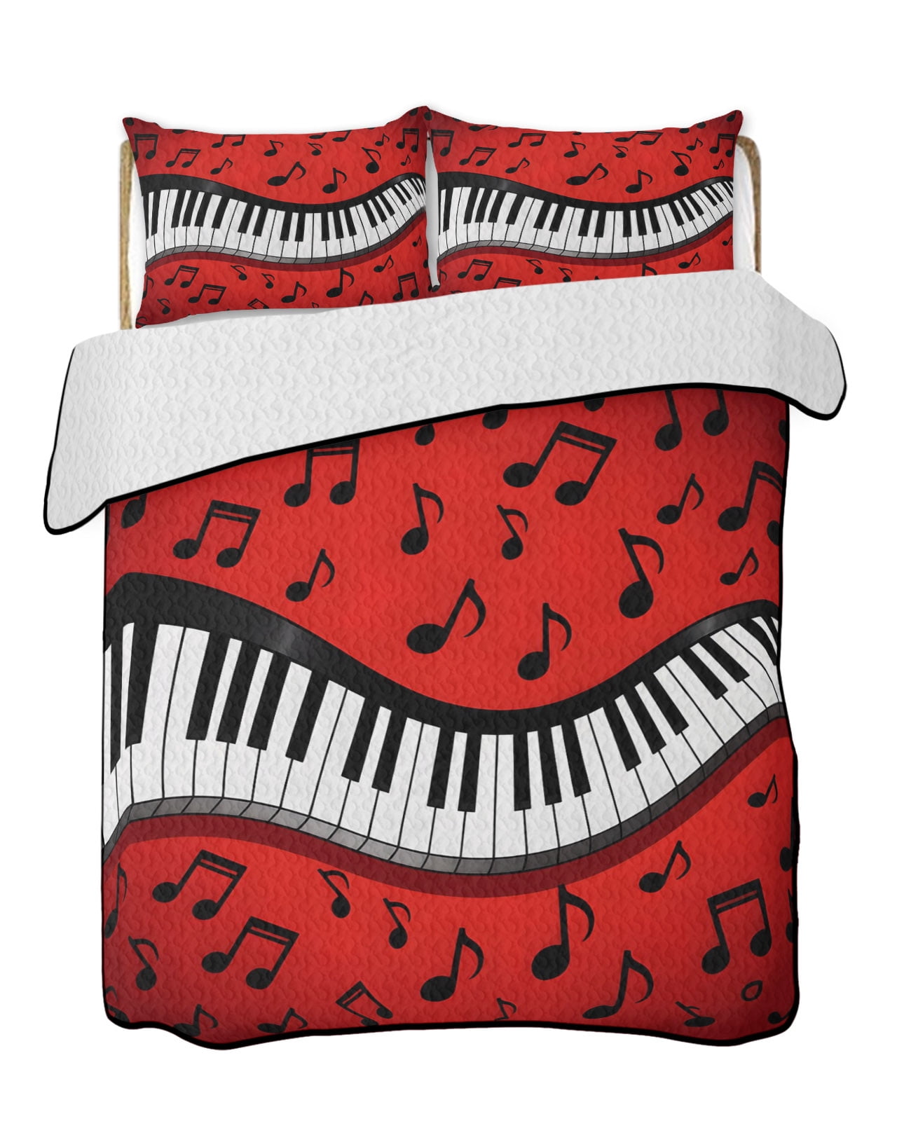 Music Note Bedspread Piano Music Note Quilts Bedding Set California King Abstract Black ...