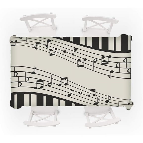Piano and Music Note Tablecloths 54" Square Instrument Melodic Dining Room Kitchen Table Cloth Cover Tabletop Decoration for Indoor Outdoor Picnic Camping Wedding Parties Decor White 1pc