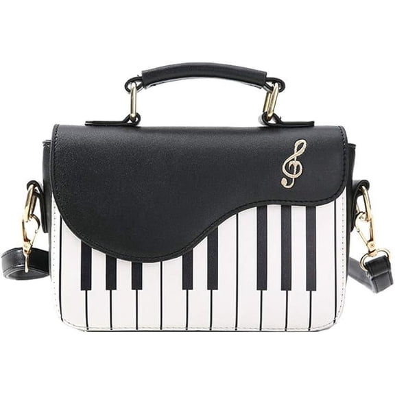 Piano Music Notes PU Leather Shoulder Tote Bag Purse Crossbody Handbag for Women Girls (Black), 14cm