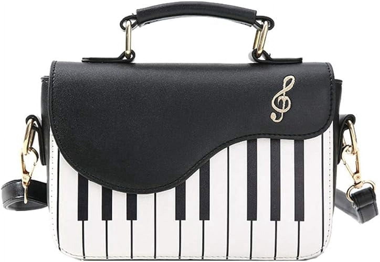 Piano Music Notes PU Leather Shoulder Tote Bag Purse Crossbody Handbag for Women Girls (Black), 14cm