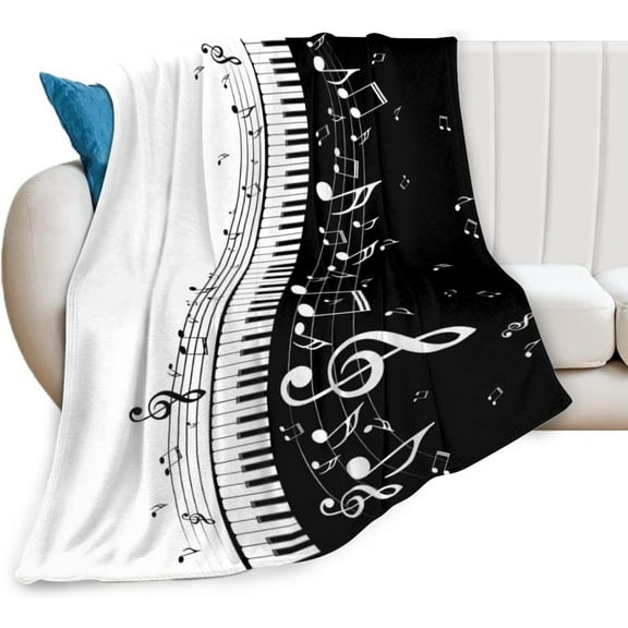 Piano Music Notes Soft Throw Blanket All Season Microplush Thick Warm Blankets Tufted Fuzzy Flannel Throws Blanket for Bed Sofa Couch 60"x50"