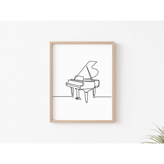 Piano Music One Line Drawing Wall Art, Unframed Canvas 8x10in