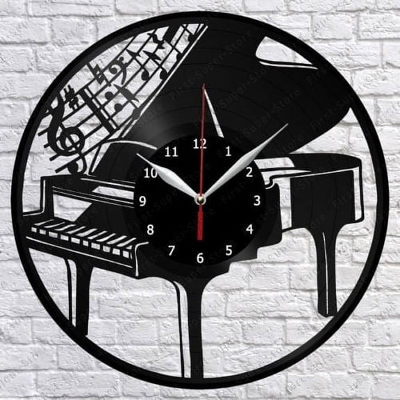 Piano Music Vinyl Wall Clock,Vinyl Record Clock Wall Art Unique Bedroom kitchen kid Room Decorations Gift