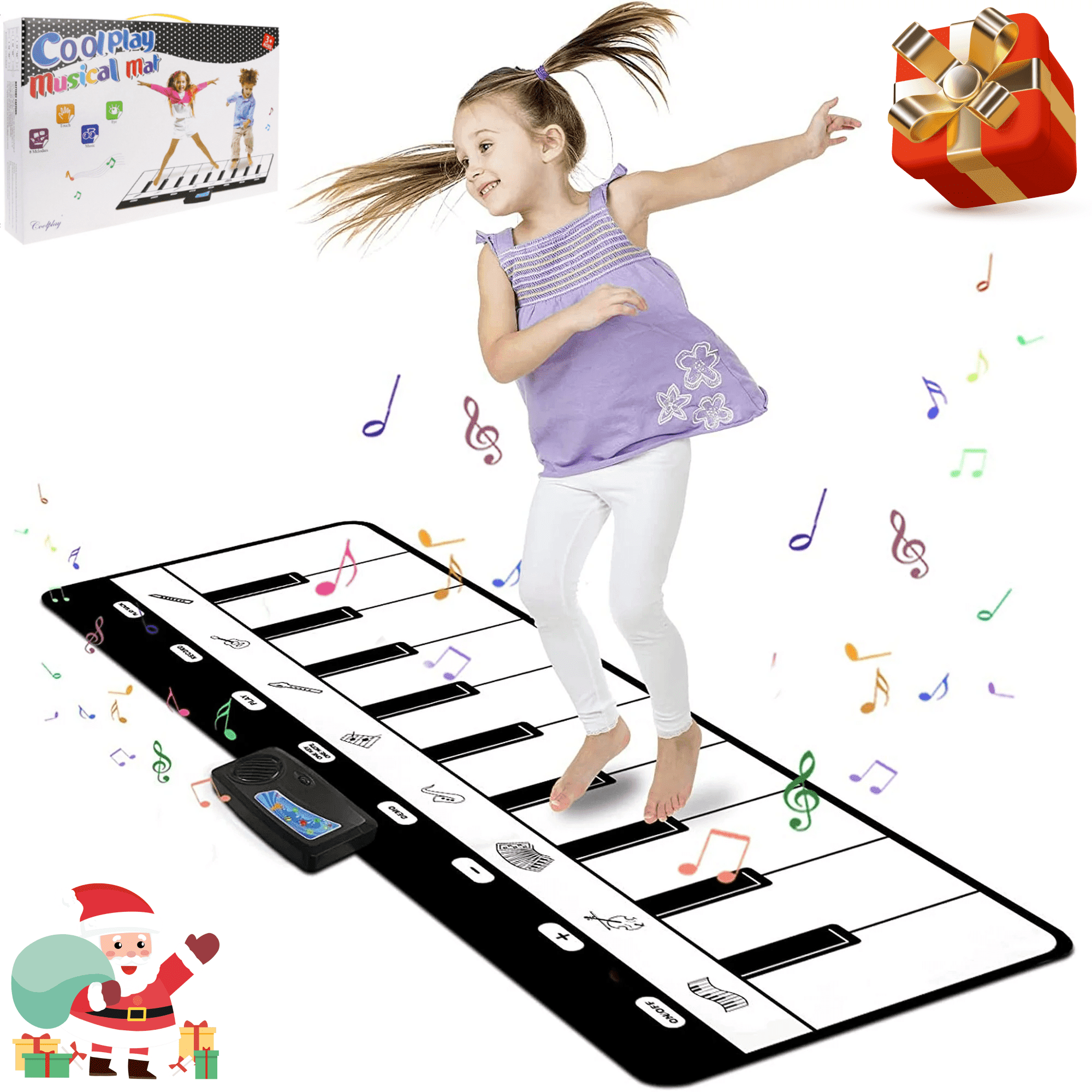 Piano Musical Mat, Musical Toys Floor Piano Keyboard Mat with 8 Instruments Sounds Music Dance Touch Playmat, Early Educational Toys Gifts for 1 2 3 4 5 Year Old Boys Girls Toddlers