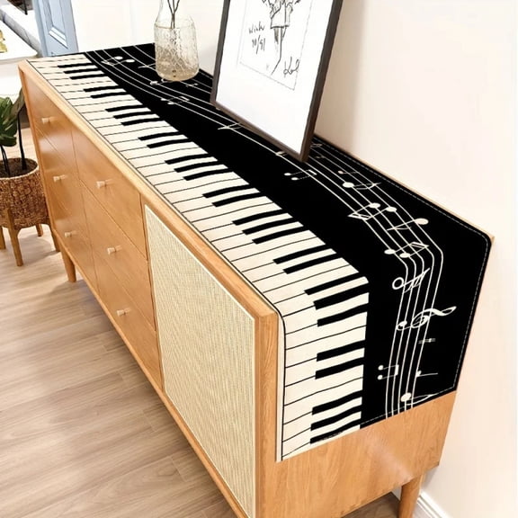 Piano Musical Note Striped Linen Table Runner Birthday Party Decor Washable Musical Theme Table Runners Kitchen Table Decoration
