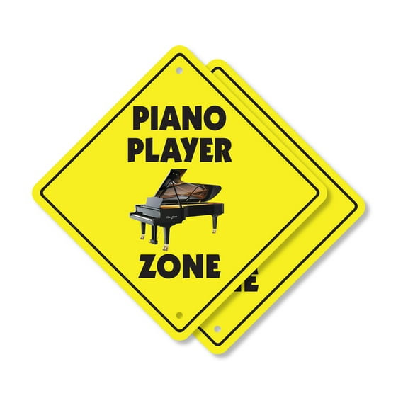 Piano Player (2 Pack) Plastic Crossing Sign - 12 Inch X 12 Inch Xing Sign Gift Music Instrument Keys Performer Band Classical Jazz Decor Solo Art Fun