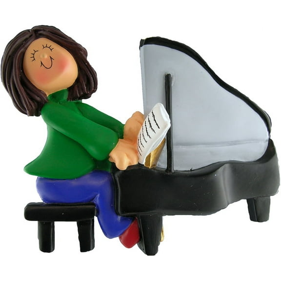 Piano Player Female Brown Personalized  Christmas Ornament DO-IT-YOURSELF