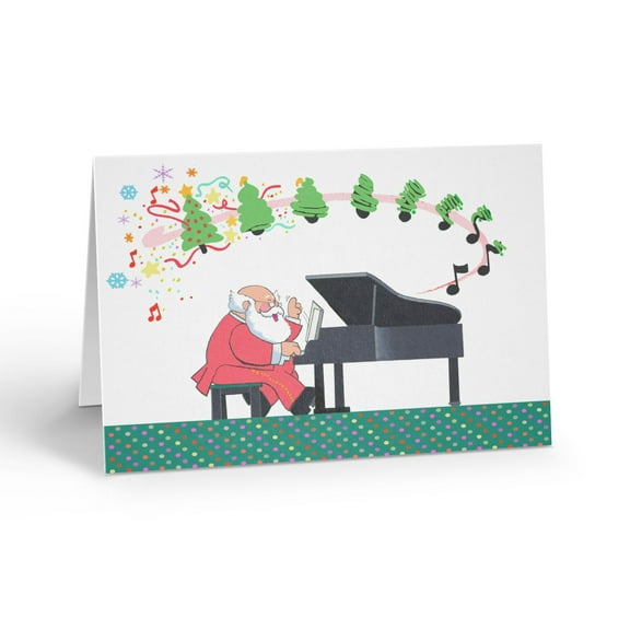 Piano Playing Santa Greeting Card - 12 Holiday Cards and Envelopes - 18040