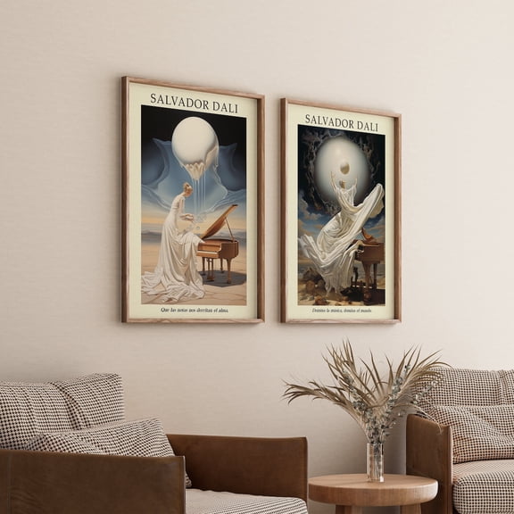 Piano Poster Salvador Dali Prints Exhibition Poster Art Nouveau Museum Art Set 2 Unframed Paper Print 8x12