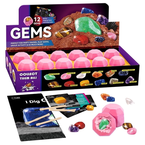 Piano Potato Gemstone Dig Kit for Age 6+ – Dig up 12 Gemstones and Crystals, STEM Science Kit for Kids, Gem Digging Kit, Gift for Girls and Boys, Gem Mining Kit, Rock Collection