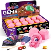 Gemstone Dig Kit for Kids   12 Pack Excavation Set, Party Favors, STEM Science Educational Gift for Boys & Girls, Birthday Gifts for Age 6-12