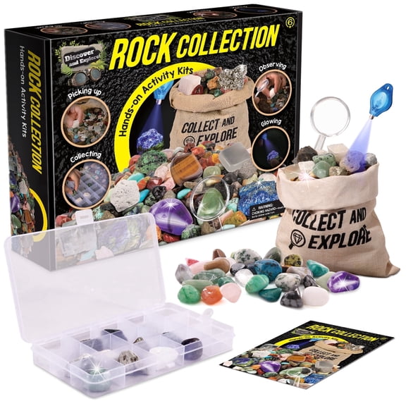 Piano Potato Kids Rock Collection Kit, 12 Specimens Box + 700g Real Crystals & Minerals STEM Gemstone Kit, Educational Geology Gift for Ages 6-12