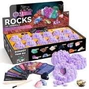 Piano Potato 12 Pack Real Gemstone Dig Kit for Kids - Individual Rock & Mineral Excavation Blocks with Tools & 12 Guides - STEM Party Favors Ages 6-12