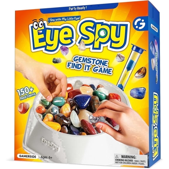 Piano Potato Eye Spy Gemstone Game for Kids - 150+ Real Rock Collection Kit, STEM Educational Bingo Board Game, Interactive Family Toy Gift for Boys & Girls Ages 6+