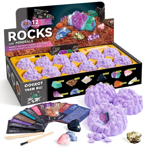 Piano Potato Gem Dig Kit, Dig up 12 Rock & Mineral Collection Gemstones & Crystals Diamond Mining Kit for Kids Ages 6+, Party Favors Birthday Gift