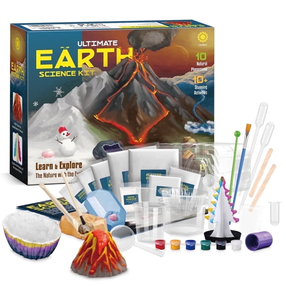 Piano Potato Ultimate Earth Science Kit for Kids,10+ STEM Science Experiments,Volcano Eruption,Crystal Growing,Gem Digging Kit,Educational Geology Science Kit for Ages 8-12