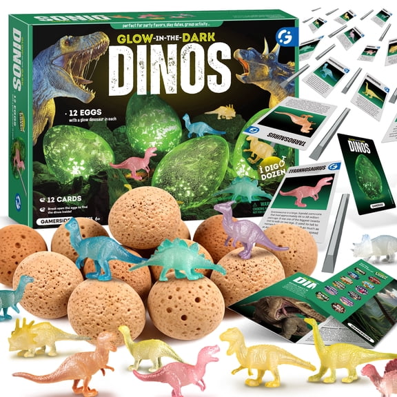 Piano Potato Dino Glow in the Dark Dino Dig Kit, Dinosaur Egg Excavation Kit, Dino Eggs Dig Kit, 12 Pack Dinosaur Eggs, Dinosaur Digging Kit for Kids