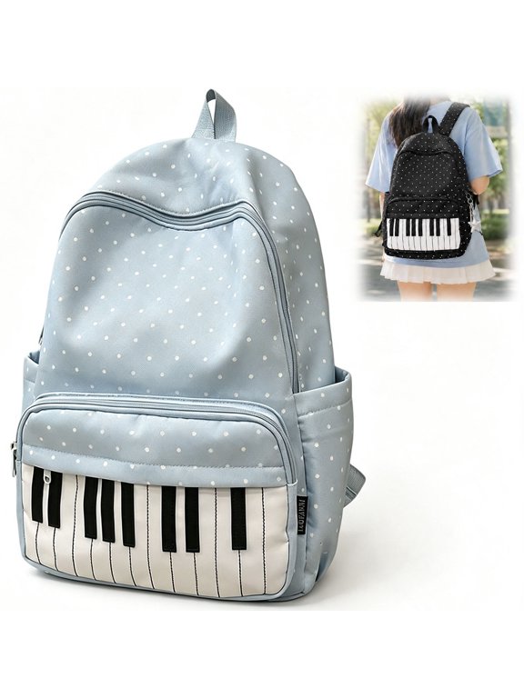 Piano Print Backpack Cute Twee Daypack, Lightweight Nylon Build, Polka Dot Backpack with Medium Capacity Lightweight Bookbag for Travel and Use