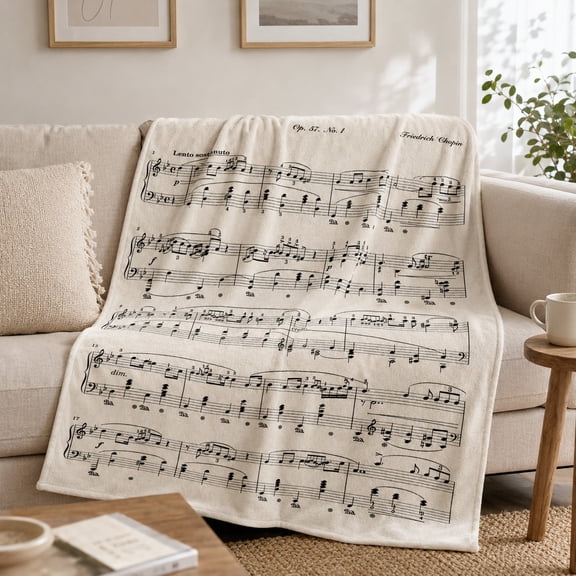 Piano Sheet Music Fleece Blanket, 280 GSM Music Notes Throw