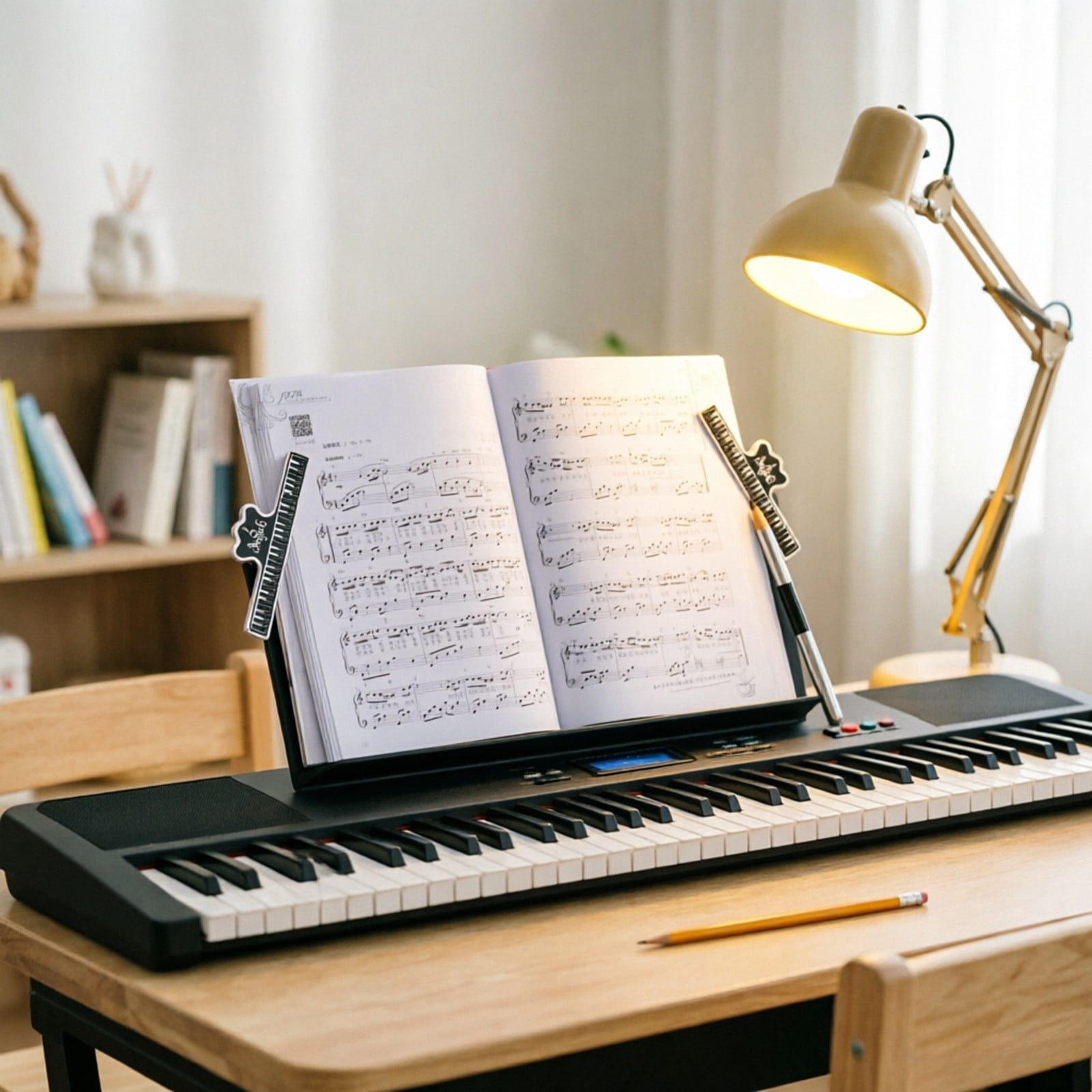 Piano Sheet Music Holder Clip Set, Black Music Book Stand for Keyboards with Page Clips, Portable Sheet Music Accessory for Piano, , and Keyboard Players