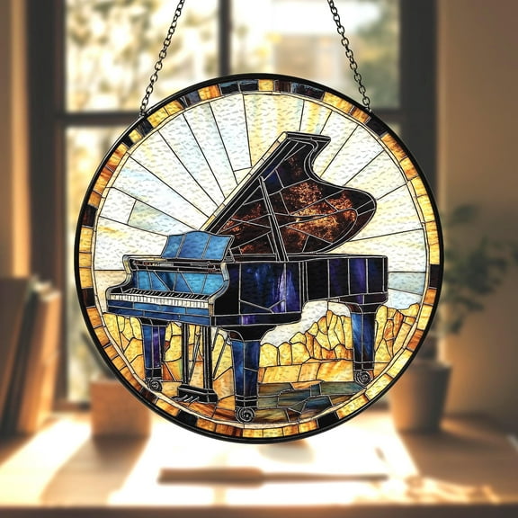 Piano Stained Glass Suncatcher Musical Instrument Window Hanging, Pianist Gift, Music Room Decor, Music Lover Ornament