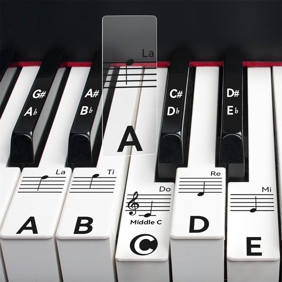 Piano Stickers for Keys, Tutuviw Full Set Piano Keyboard Stickers for 88/61/54/49/37 Keys Removable with Numbers, Leaves No Residue, Color Black, Great Children's Gift