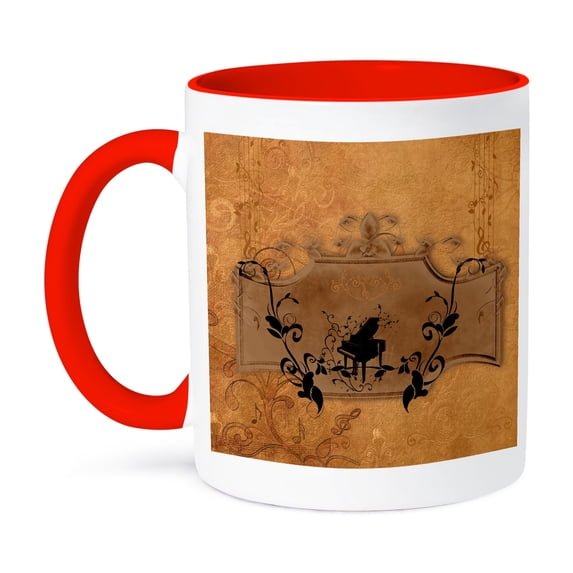 3dRose, Piano with clef on vintage background, 15oz Two-Tone Red Mug