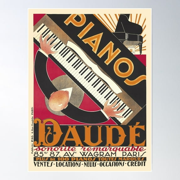 Pianos Daude, Music Vintage Poster Poster Wall Art, Modern Wall Decor For Living Room Bedroom, 12x18 UNFRAMED