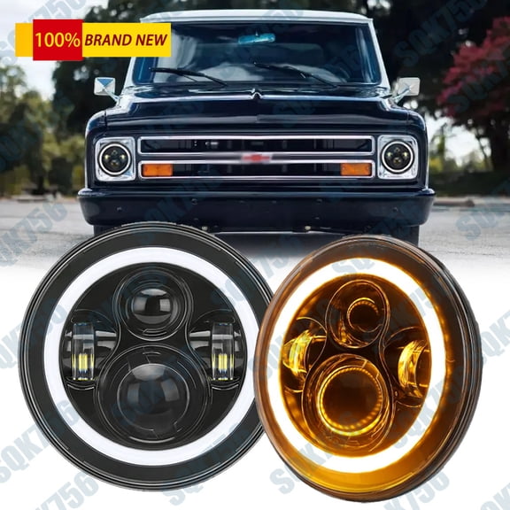 Piar 7" Round LED Headlight white Halo DRL Lamp for Chevy C10 C20 Pickup Suburba