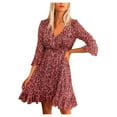 thumbnail image 1 of Piasto Required V Fashion Floral Print Cuff Womens Flower Dress Casual Neck Women's Dress, 1 of 5