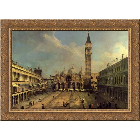 Piazza San Marco Looking East along the Central Line 24x18 Gold Ornate Wood Framed Canvas Art by Canaletto